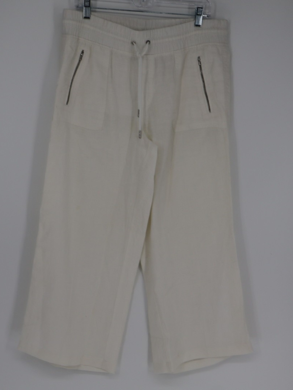 Athleta Womans Cabo Linen Wide Leg Pant White Size 12 Cropped Coastal Minimalist